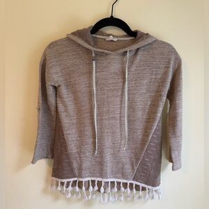 Hayden Girls Taupe Hooded Sweater with Fringe *GOOD USED CONDITION*